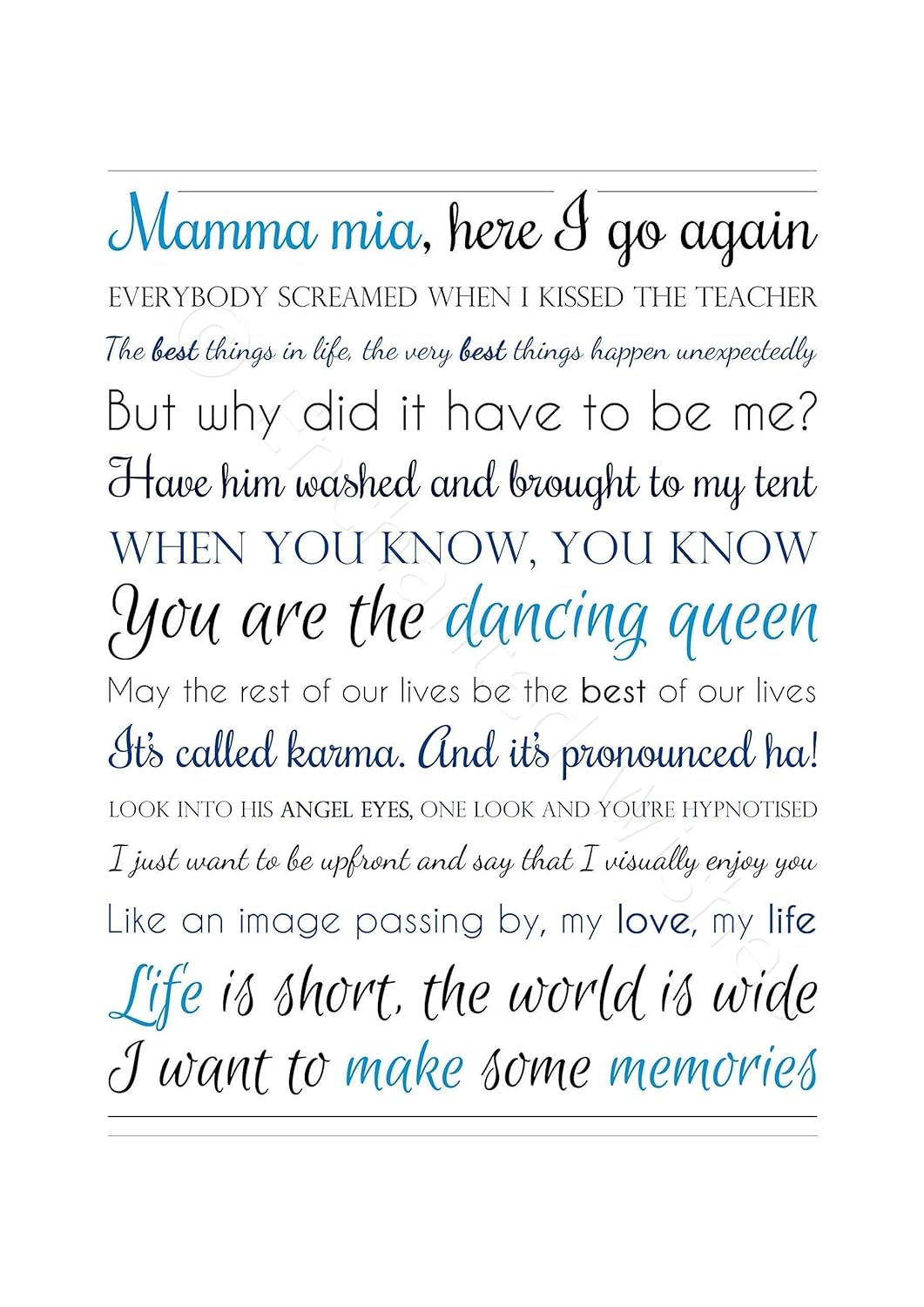 Or 8x10 Unframed Mamma Mia Here We Go Again Movie Quotes Print Handmade Products Artwork Picityhighpark Pgd Vn