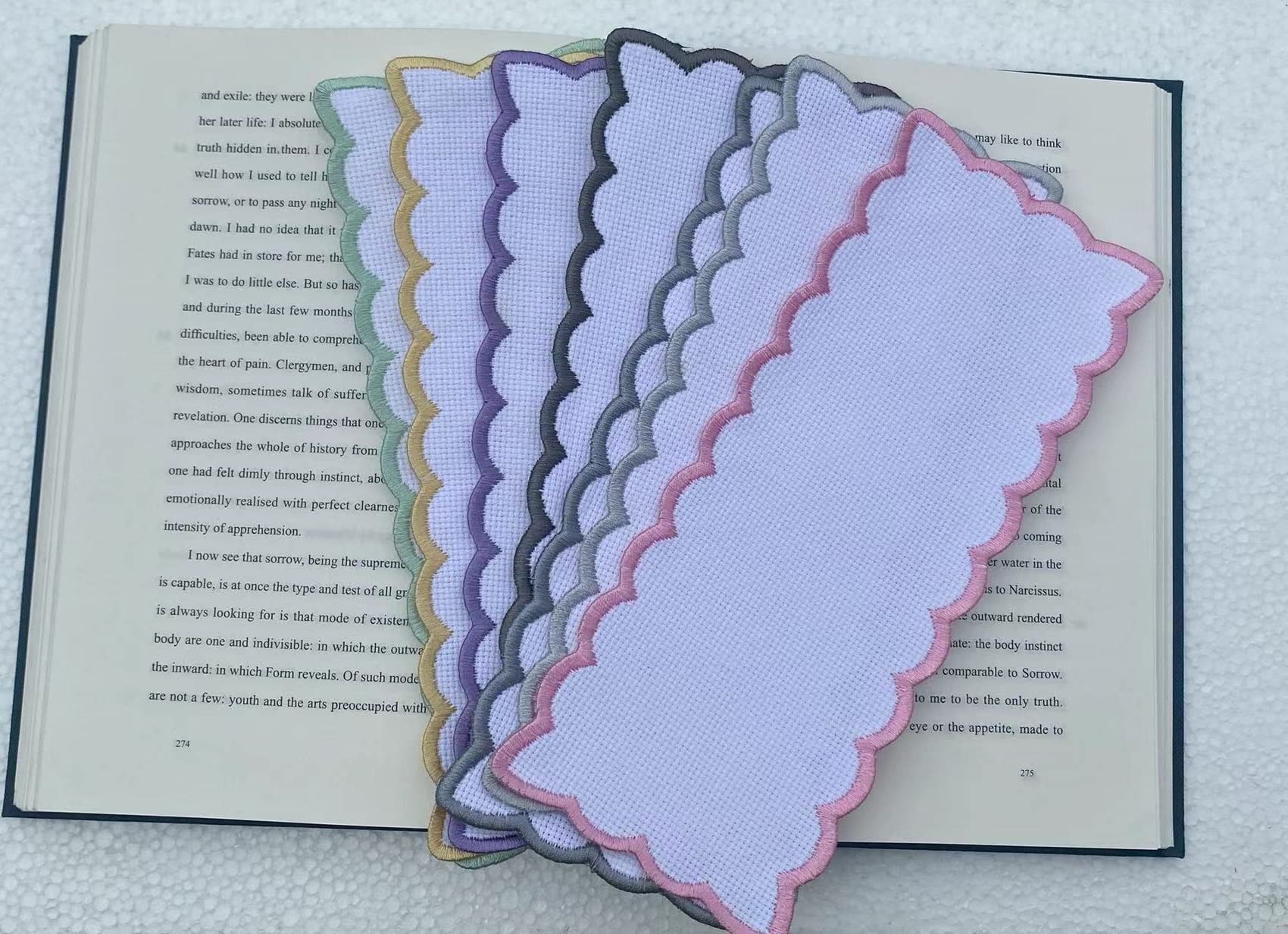 7 pcs of 18count aida Fabric Colorful Embroidery Edged Bookmarks Blank to Cross Stitch