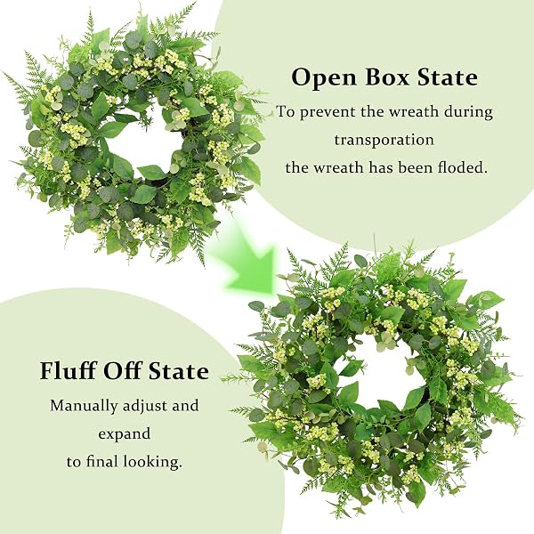 GREEN EUCALYPTUS WREATHS FOR FRONT DOOR,22 INCH ARTIFICIAL SPRING SUMMER WINTER WREATH WITH GREEN BERRIES,EUCALYPTUS LEAVES FOR INDOOR OUTDOOR WALL PORCH FESTIVAL FARMHOUSE HOME HOLIDAY DECOR.