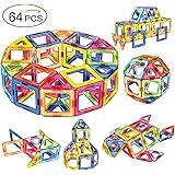 Magnetic Building Blocks | 64 Pieces | Let Your Kid Learn Colors and Shapes through Play | Instruction Booklet and Storage Bag Included | Creative and Educational Gift for Kids