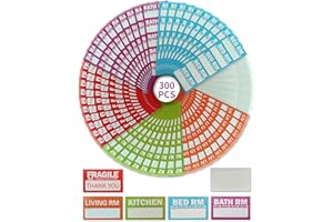 CCFREELIFE 300PCS Color-Coded Moving Labels (6 Designs), 3"x2" Stickers Pre-Sorted Sheets, Strong Adhesive for Boxes, Bins & 