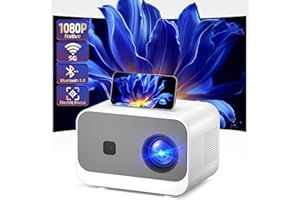 SAINYER [Electric Focus] 18K Native 1080P Mini Bluetooth Projector 4K Support, 5G WiFi FULL HD 1080P Portable Video Projector Max 300” Display |ZOOM 50%|, Outdoor Movie Projector for HDMI/USB/AV/TV Stick/PS4
