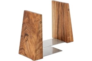 TILISMA Book Ends for Shelves - Handmade Wooden Bookends with Metal Base, Walnut Tree - Sturdy Book Holders for Heavy Books - Fancy Modern Decorative Book Accessories to Hold Books Firmly on Bookshelf