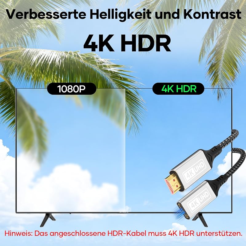 HDMI Verlängerungskabel,1M 4K@60Hz 2K@144Hz HDMI 2.0 Verlängerung Geflochtenes Nylon Kabel Stecker auf Buchse Highspeed 18Gbps UHD ARC HDR HDCP 2.2 kompatibel mit TV Stick,HDTV,PS5,PS4 — Foto 4 von 7