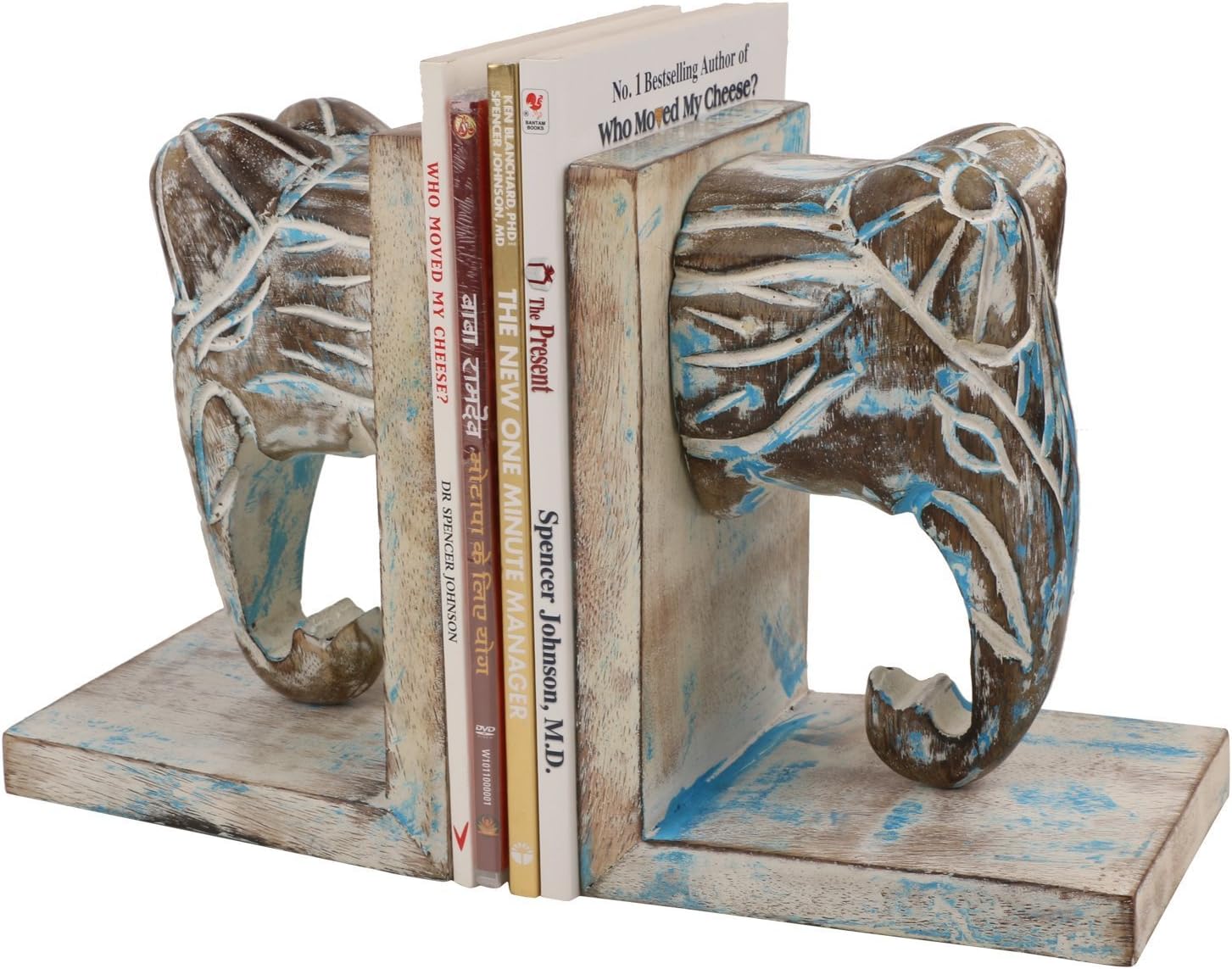 Rakhi Gift For Brother Sister Kamla Sellers White Rustic Wooden Bookend Elephant Shaped Pair Book Ends Rack Display Stand Holder Bookshelf Organizer Home Office Kids Room Library Handcrafted