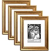 Yaetm 8x10 Picture Frame Matted to 5x7 Set of 4, 1.4” Wide Molding & Rustic Gold Photo Frames 8 x 10 with Tempered Glass, Display on Tabletop & Wall Mounting (4 pack, Gold)
