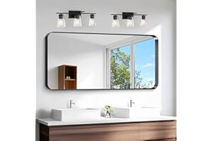 CILIBER Black Bathroom Mirror, 24"x48" Matte Black Vanity Mirror, Rectangle Wall Mirror Rounded Corner with Deep Notches Wall