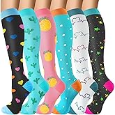OUIVIAL 6 Pairs Compression Socks for Women Men 20-30mmhg Graduated Support Knee High Socks for Nurse Travel Flight