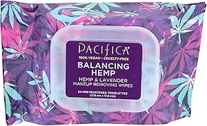 Pacifica Beauty Balancing Hemp Makeup Removing Wipes for All Skin Types, Especially Oily, Hemp & Lavender, Vegan & Cruelty-Fr