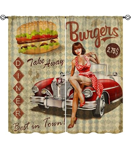 GoDazzling Vintage Car Blackout Curtains - 2 Panels, 42x54 Inches | Rod Pocket, Classic Auto Mechanic Theme