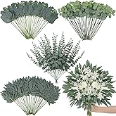 120 Pcs Artificial Eucalyptus Stems, 4 Kinds Mixed Faux Greenery Stems Fake Silver Dollar Eucalyptus Leaves Bundle for DIY Bouquets Centerpiece Spring Floral Arrangement Wreath Home Wedding Decor