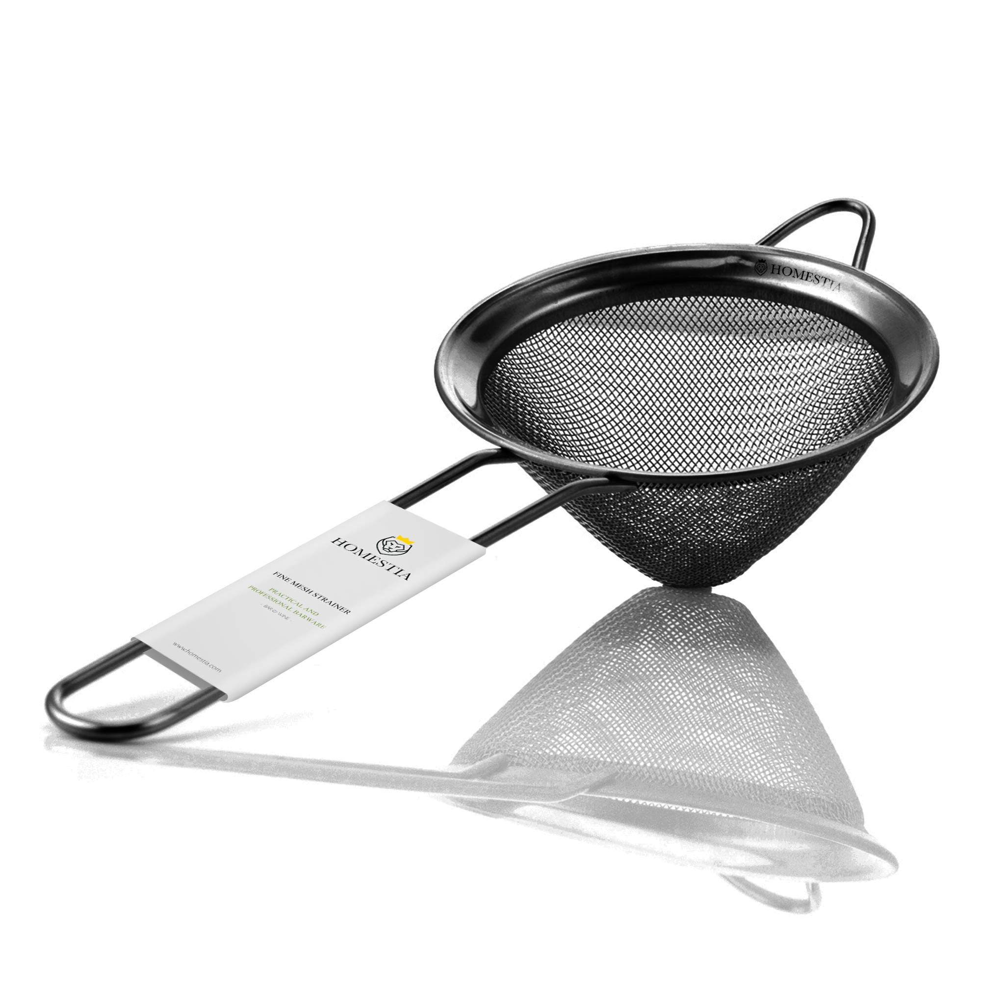 Black Cocktail Strainer Fine Mesh Strainer Stainless Steel Small Strainer Conical Food Strainers 3.3 inch Coffee Strainer with Long Handle Double Straining Utensil by Homestia