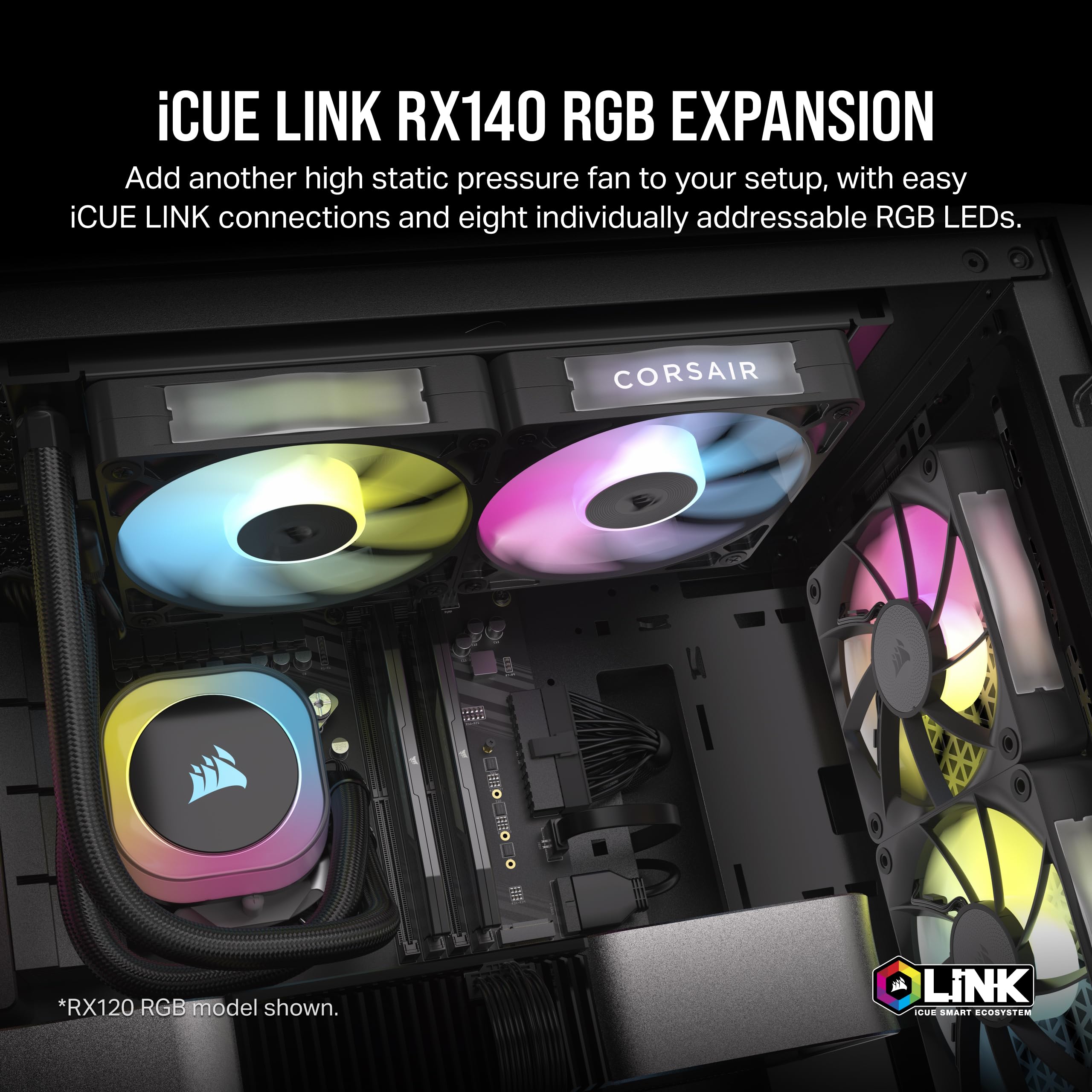 CORSAIR iCUE Link RX140 RGB 140mm PWM Fan - Magnetic Dome Bearing - Single Fan - Black