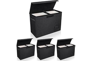 YSCare 4-Pack Comic Book Storage, Collapsible Comic Book Case with Dividers and Carrying Handles, Comic Short Box Holds 150 Comics, 15.5" X 7.5" X 11.3" Heavy-Duty Stackable Comic Book Case