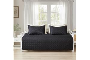 Hailea 3 Piece Black Daybed Cover Twin Size Cozy Daybed Sets Bedding Double Sided Quilting Cover Set Geometric Print Bedspread Coverlet All Season for Twin Bed with 2 Standard Shams,39"x75"