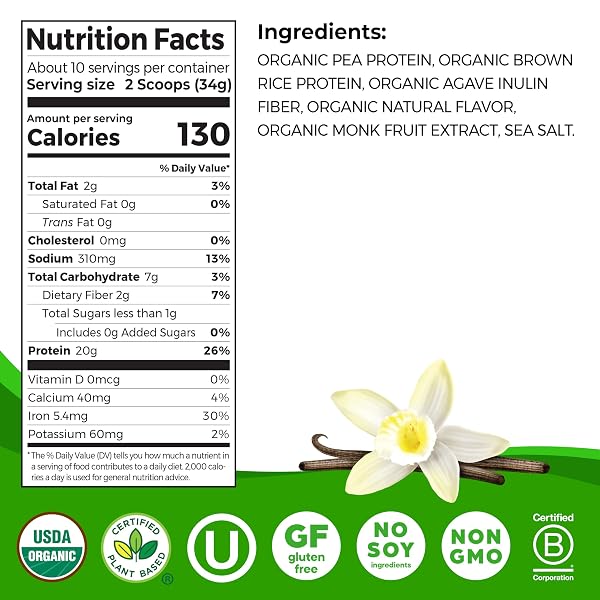 ORGAIN ORGANIC VEGAN PERFECT BLEND PROTEIN POWDER, 20G CLEAN PLANT PROTEIN, 6 INGREDIENTS, <1G SUGAR, GLUTEN FREE, NON-GMO; NO ARTIFICIAL FLAVORS, STEVIA EXTRACT, DAIRY OR SOY INGREDIENTS- VANILLA
