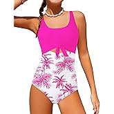 Qaoerde Girls Swimsuit One Piece Swimsuits Cutout Ruched Bathing Suits Tie Adjustable Straps Girls' Swimwear 9-16Y