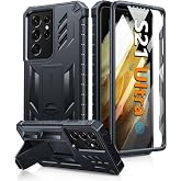 FNTCASE for Samsung Galaxy S21-Ultra Case with Built-in Screen Protector | Military Grade Rugged with Kickstand | Shockproof TPU Protection Bumper Matte Textured Design (Black)