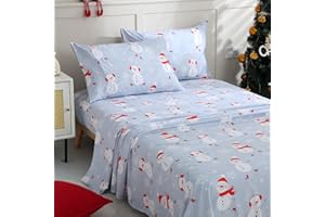 JSD Snowman Kids Sheet Set Twin Size, 3 Piece Blue Snowflakes Christmas Printed Microfiber Sheets Deep Pocket