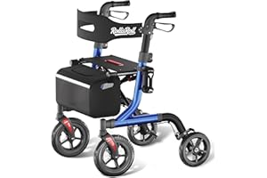 RollisRoll Walkers for Seniors with Seat, Foldable Rollator Walker, Reinforced Aluminum Frame, 10" Big Rubber Wheels for All 