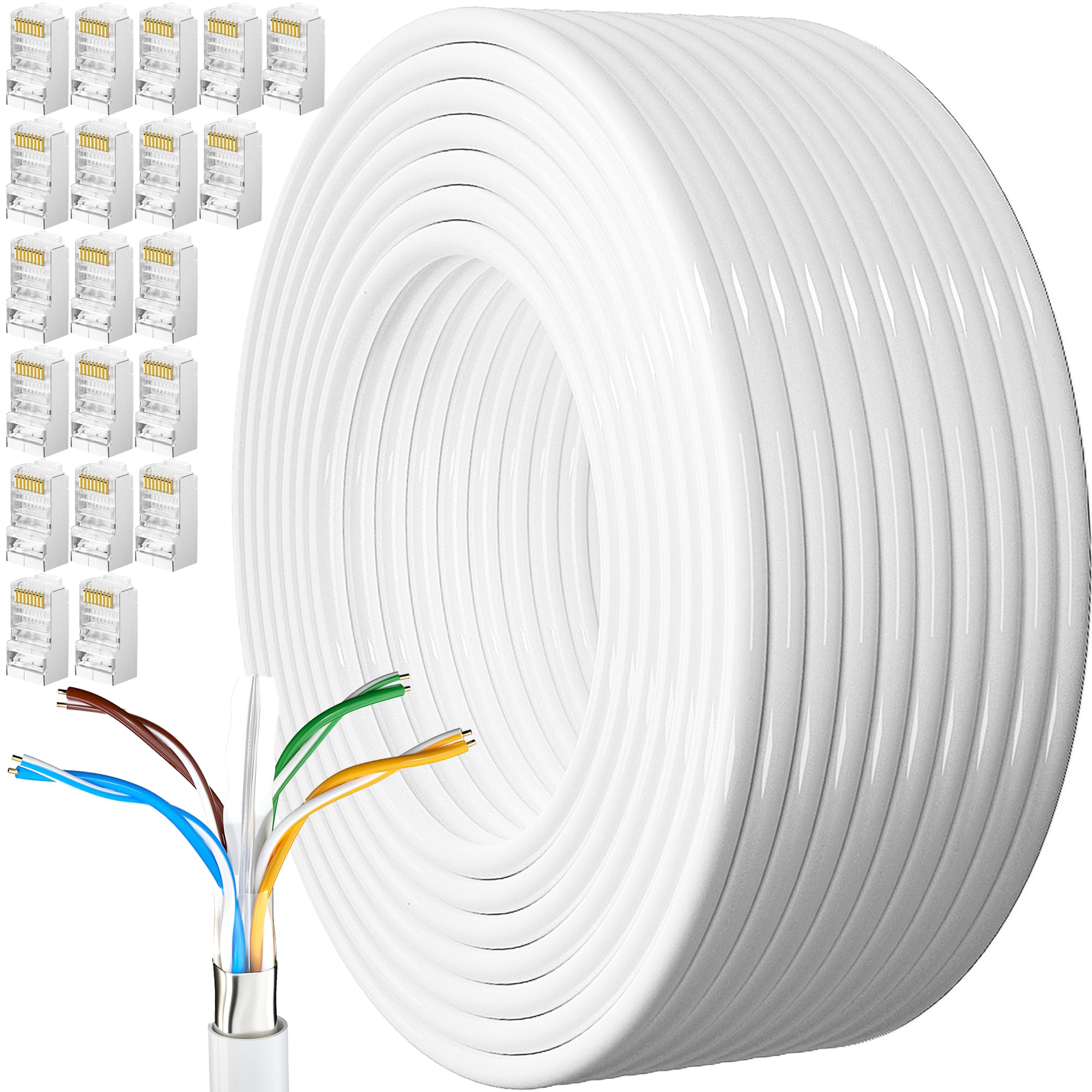 MEIPEK Ethernet Cable 100m, Cat 6 High Speed Lan Cable, Cat6 100 Meters Internet Cable, FTP 23AWG External Bulk Gigabit Network Cable, Shielded Wifi Cable Weatherproof Internet Cable