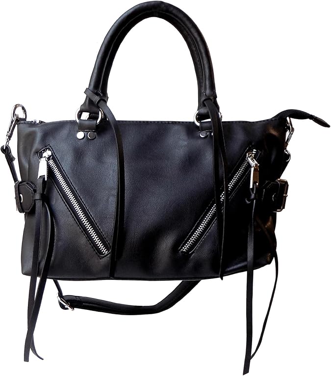 Olivia Miller Zipper Detailed Satchel Shoulder Bag - Black: Amazon.ca