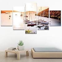 SIGNWIN 5 Panel Canvas Wall Art Modern Art Boat Expressive Multicolor Nautical Photography Transportation for Home Decorations Ready to Hang - 60