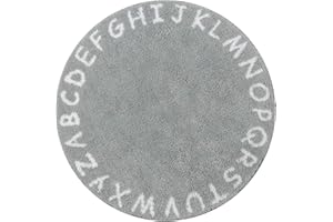Lahome ABC Alphabet Kids Round Rug - 3' Diameter Grey Washable Area Rugs, Non-Slip Baby Rug Soft Playtime Collection, Cute Furry Plush Shaggy Floor Carpet for Bedroom Playroom Nursery Room