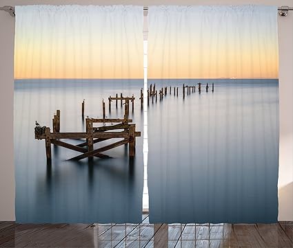 Amazon Com Lunarable Coastal Curtains Old Vintage Ruined Wooden