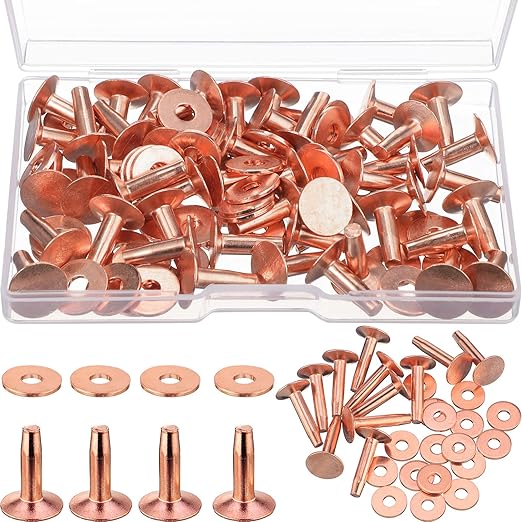 50 Sets Copper Rivets and Burrs, Copper Rivets for Leather