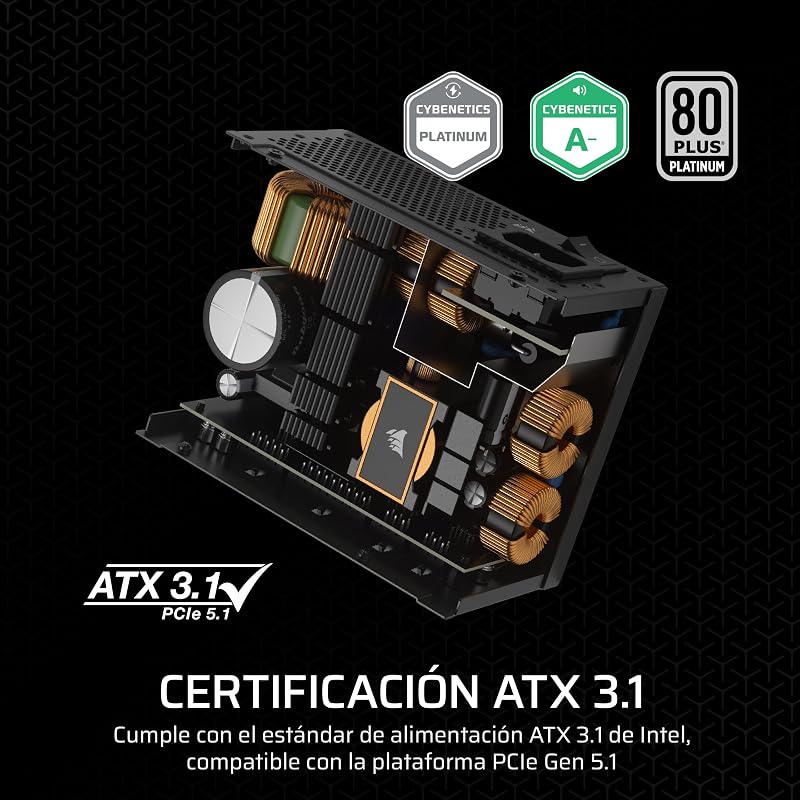 SF1000 (2024) Fonte de Alimentação ATX Totalmente Modular de Baixo Ruído 80 Plus Platinum – Compatível com ATX 3.1 – PCIe 5.1 Ready - Preto