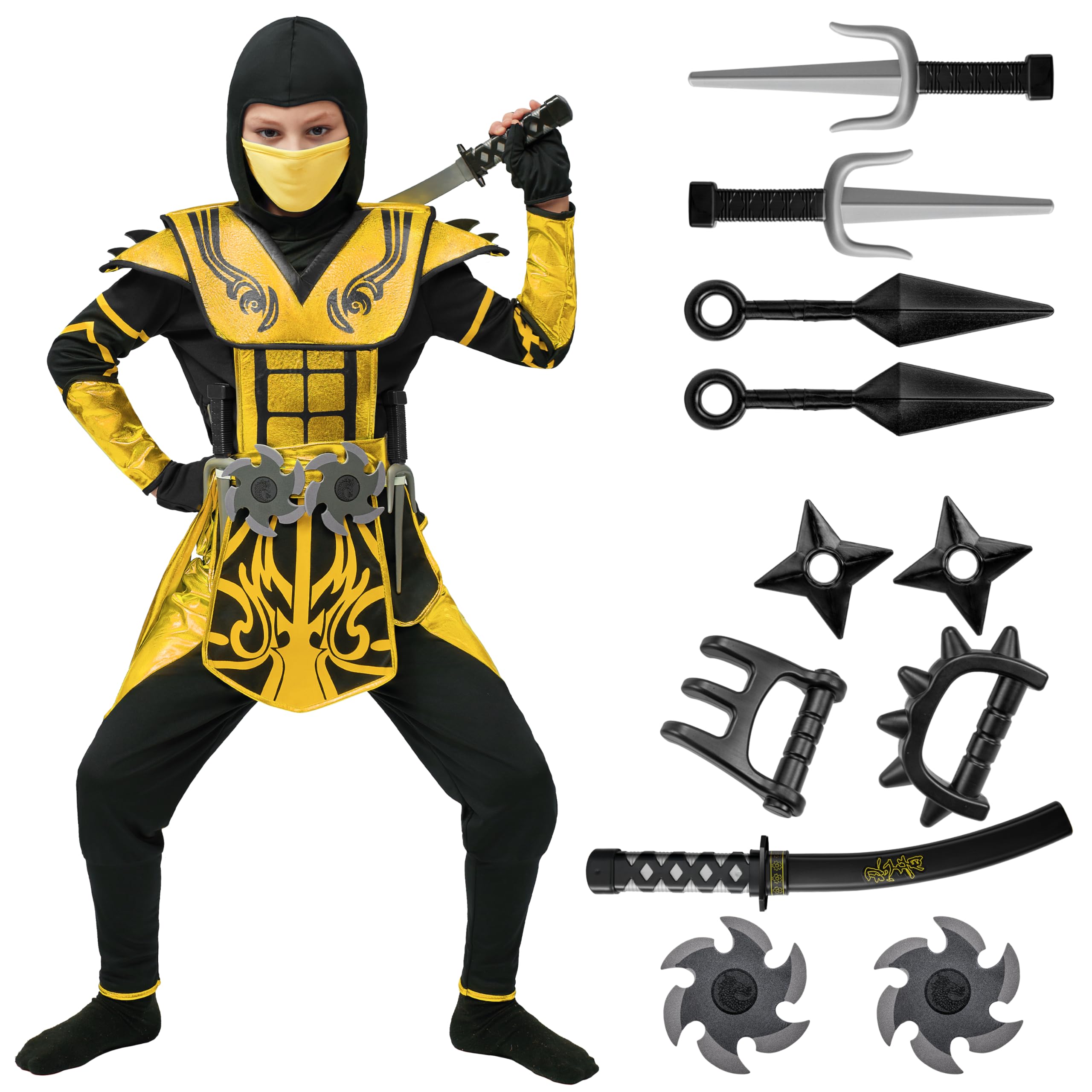 Spooktacular Creations Halloween dress up for Child Boy Golden Ninja costume (Medium (8-10 yrs))