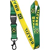EASTEX Brazil Flag Lanyard Keychain - Bandeira Do Brasil Work ID Lanyard for Keys Badge Fob - Green and Yellow ID Holder Keychain for Brazilian Men Women Gift Souvenir - Chaveiro Para Carro