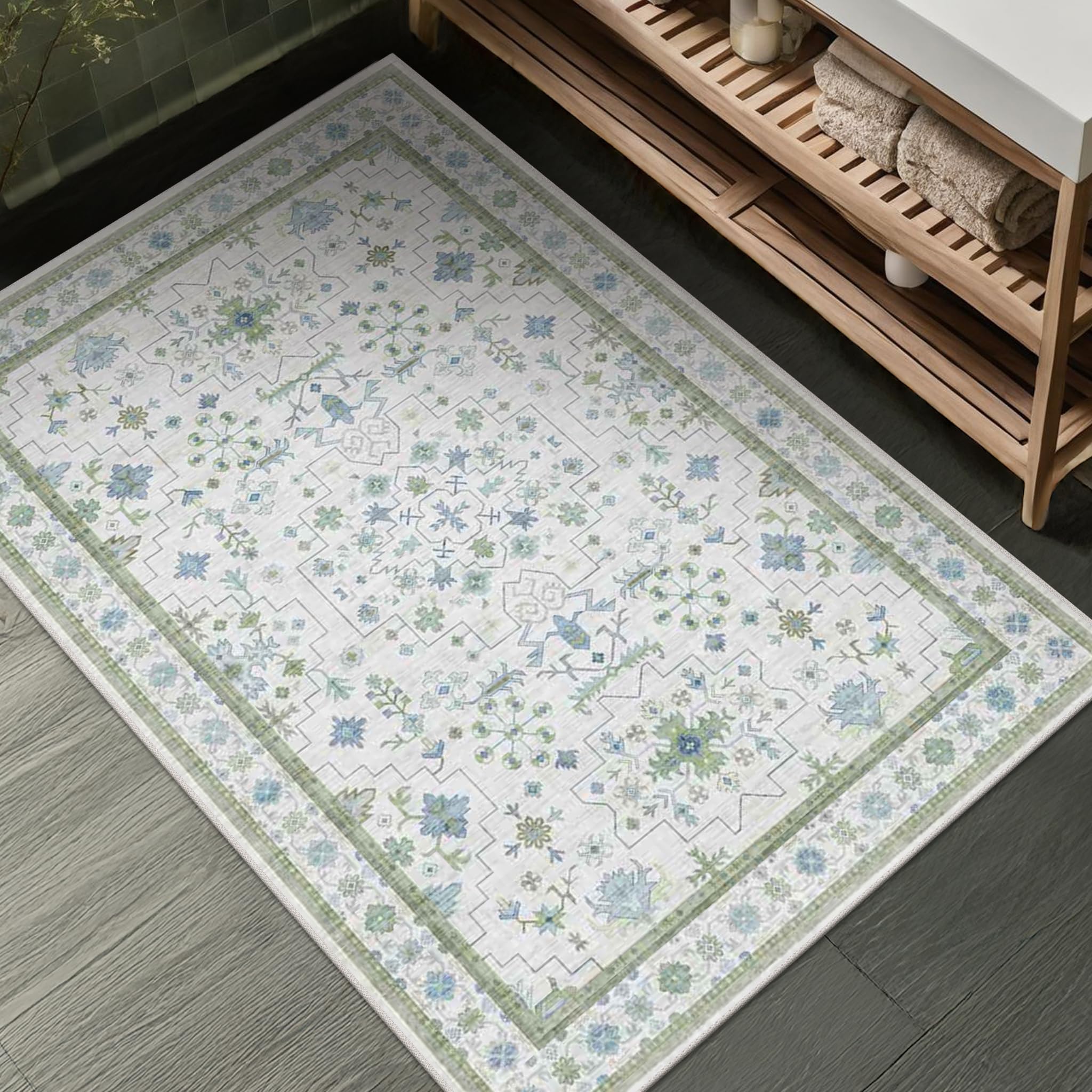 Washable Boho Bathroom Rug 2x3 - Small Throw Area