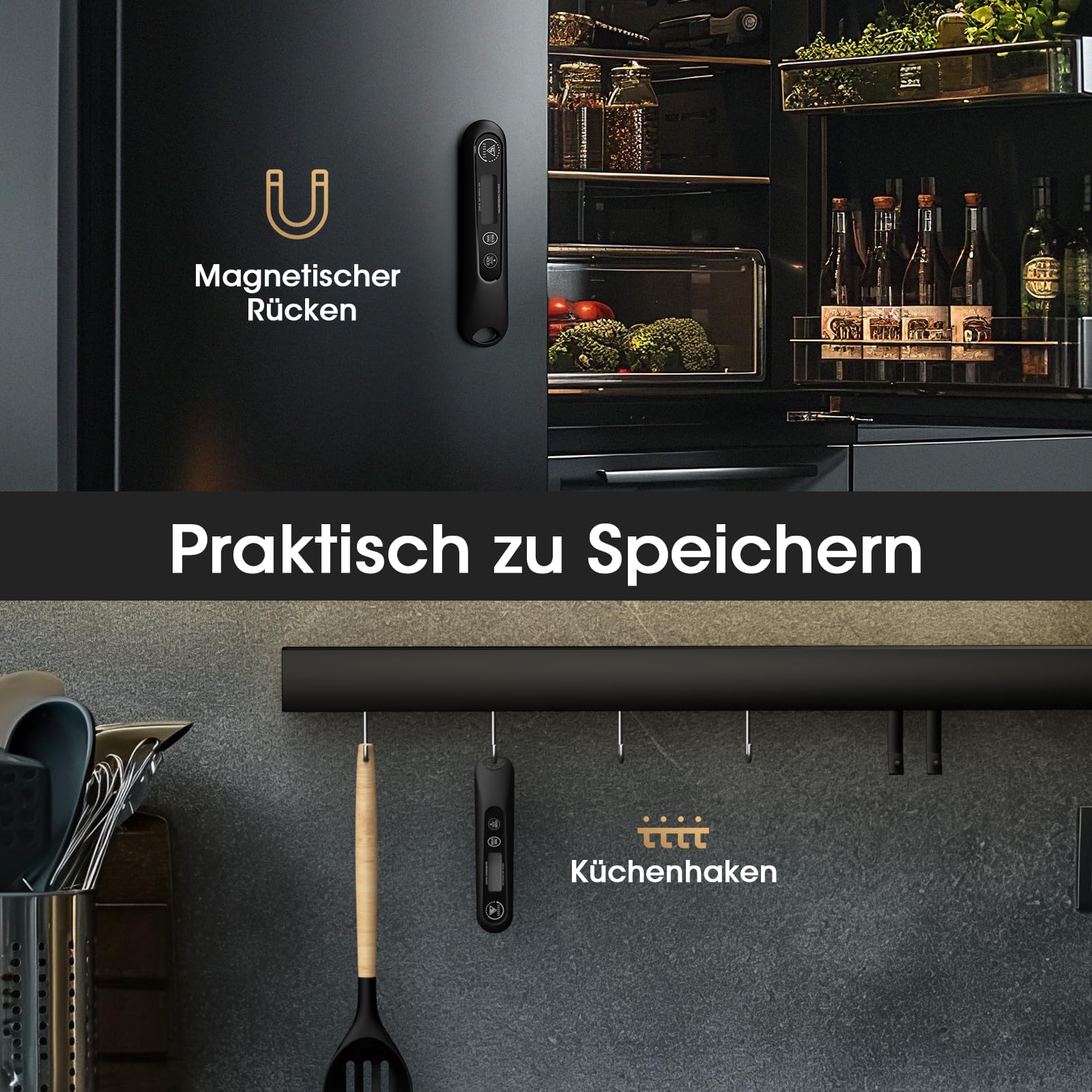 DOQAUS Fleischthermometer Bratenthermometer Thermometer Kochen Backthermometer Weinthermometer Digitale Küchenthermometer 3s Schnelle Reaktion, und LCD Bildschirm, Auto ON/Off -Schwarz 6