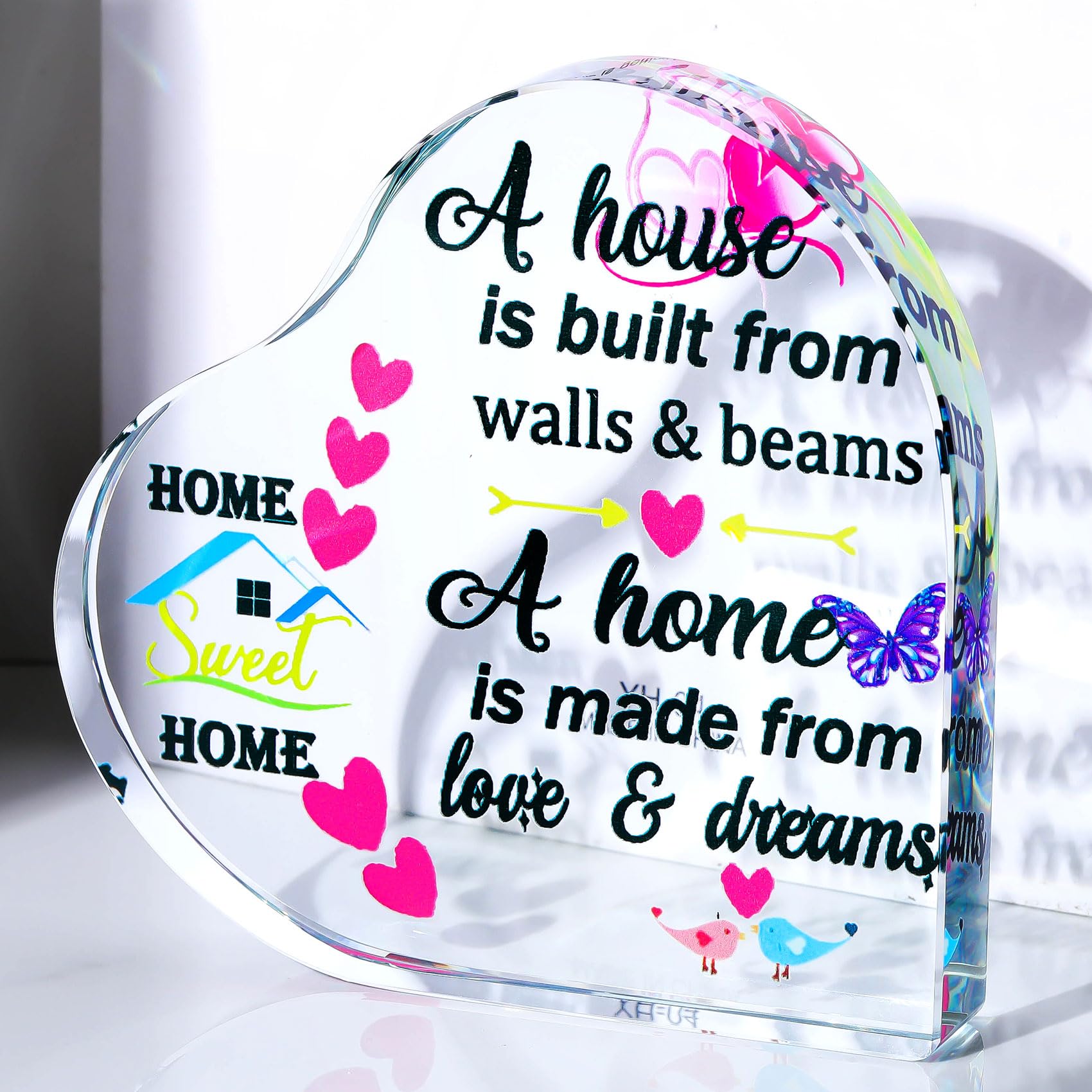 Ornalrist Housewarming Gifts Heart Colorful Keepsake New Home Gifts for Friends Family Couples, Glass Meaningful House Warming Presents New Home Owner First Home Gift Ideas