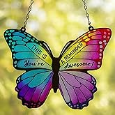 Sometimes You Forget Your Awesome Gifts - Thank You Butterfly Gifts for Women Adults, Mom, Grandma, Friend - Birthday, Appreciation Boss Gift - Butterfly Suncatcher Stained Glass Painted with Hook 8