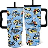 Monster Truck Tumbler with Handle 24oz, Insulated Stainless Steel Monster Jam Trucks Cup for School Travel Sports, Birthday Gifts for Kids Teen Boys Men Son Adult