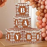 Marspark 4 Pcs Cielito Lindo Baby Shower Decorations Cielito Lindo Baby Blocks Boxes with Letter Mexican Party Decorations Papel Picado Box for Gender Reveal Birthday Fiesta Photo Props(Brown)