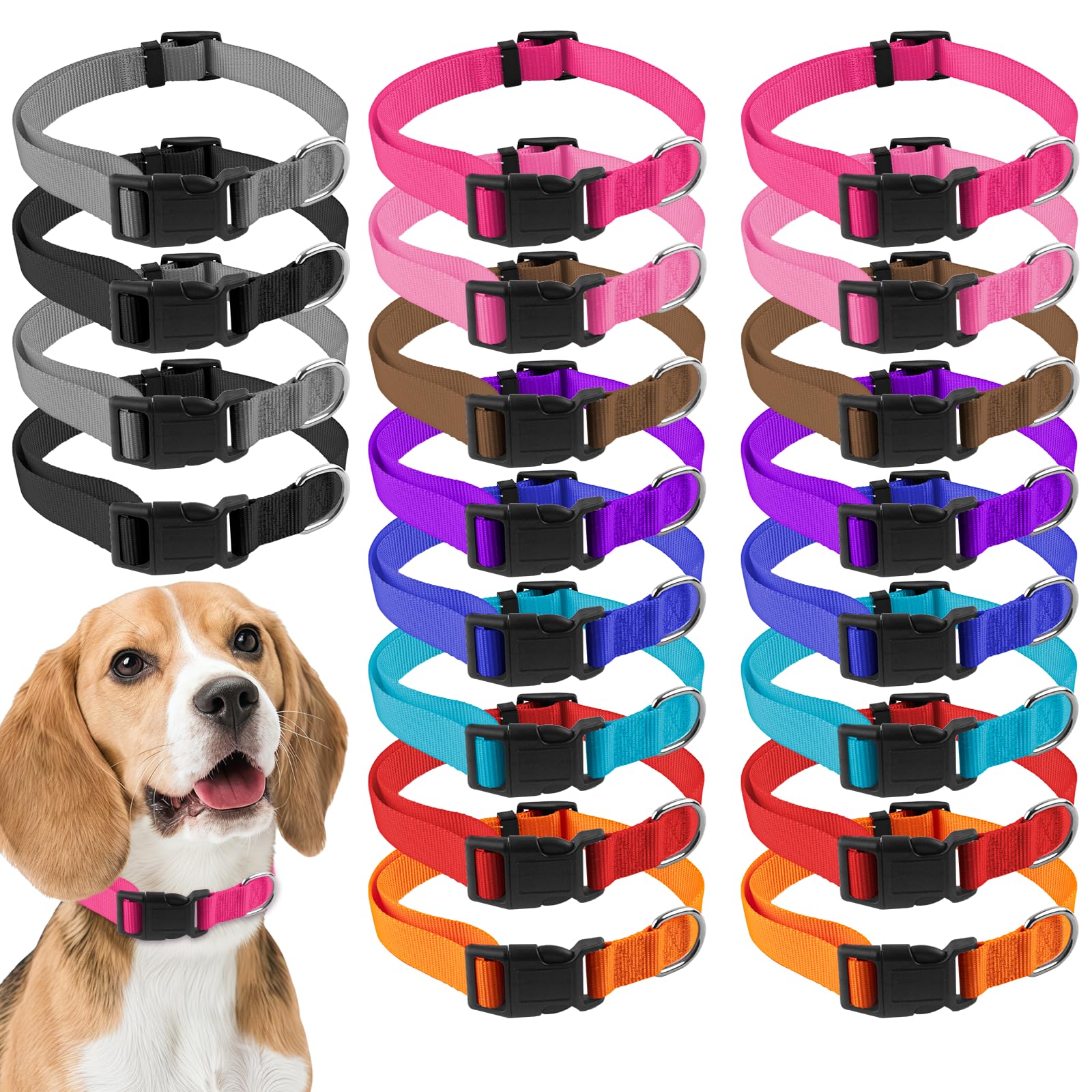 Photo 1 of 20 Pcs Adjustable Dog Collar 10 Colors Nylon Pet Collar Soft Neoprene Padded Collar with Buckle Heavy Duty Medium Dog Collars for Medium Dogs(Dark Color, Large)