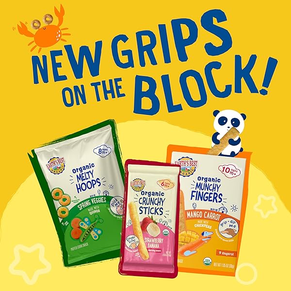 EARTH’S BEST ORGANIC MELTY HOOPS, BITE-SIZED SNACKS FOR BABIES 8 MONTHS AND UP, STRAWBERRY AND MANGO, 0.70 OUNCE BAGS (PACK OF 4)