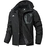 MAOYSSEN Men's Waterproof Ski Jacket — Padded Warm Lined Winter Jacket, Detachable-Hood Parker Windproof Jacket