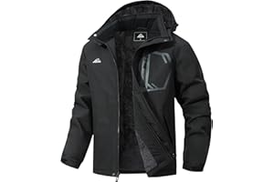 MAOYSSEN Men's Waterproof Ski Jacket — Padded Warm Lined Winter Jacket, Detachable-Hood Parker Windproof Jacket