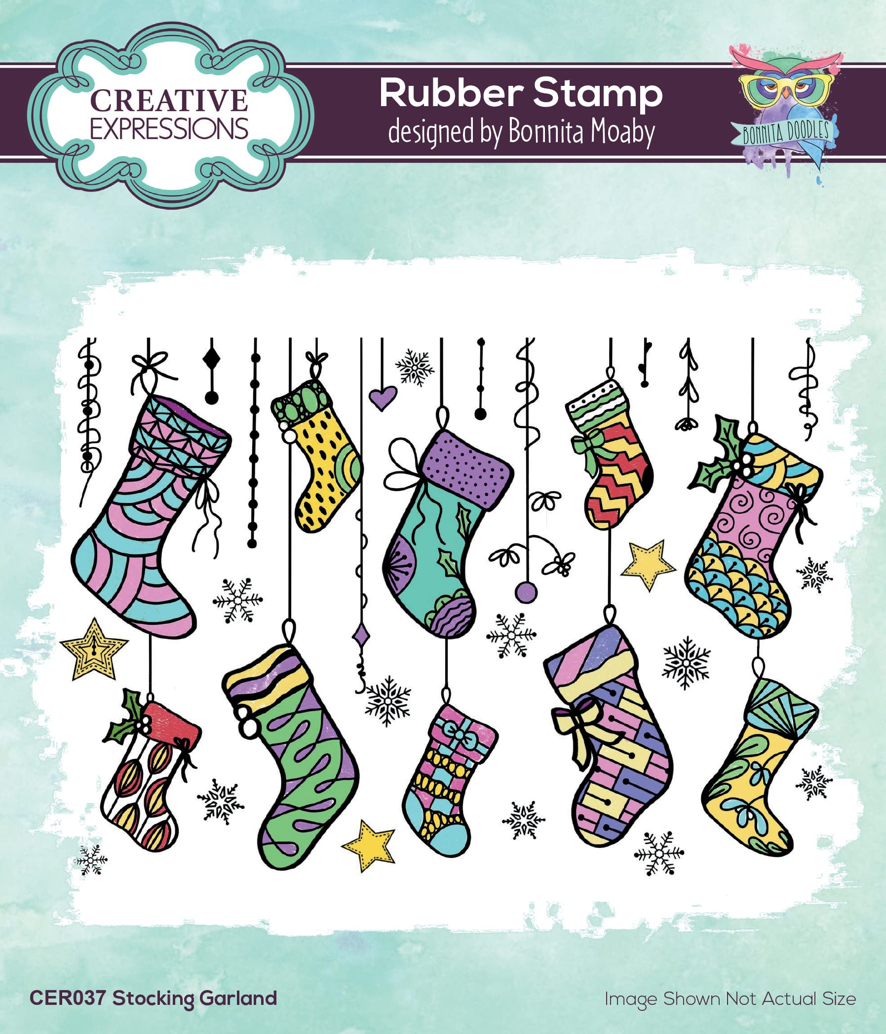Creative Expressions Bonnita Moaby-Stocking Garland-Cling Stamp, Grey Rubber, 15 x 10.5 cm approx