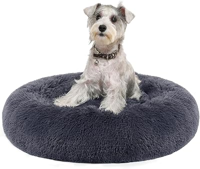 Feandrea Donut Dog Bed 70 cm Dark Grey Long Plush Washable Cover