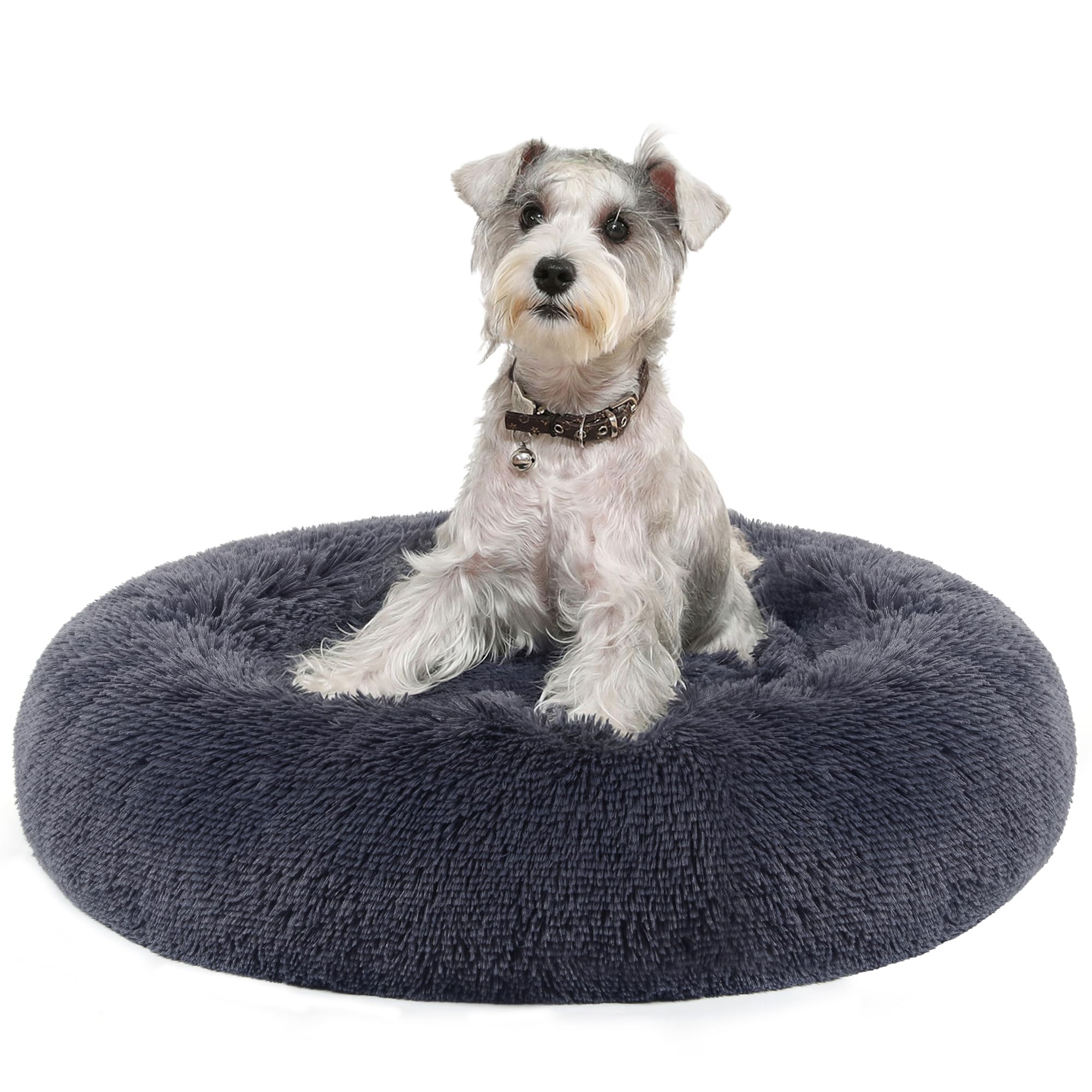 Feandrea Dog Bed, Donut Cat Bed, Fluffy Calming Pet Bed with Removable, Washable Cover, Soft Long Plush, 70 cm, Dark Grey PGW039G02 — image 1