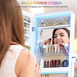LVSOMT RGB LED Jewelry Mirror Cabinet, Standing