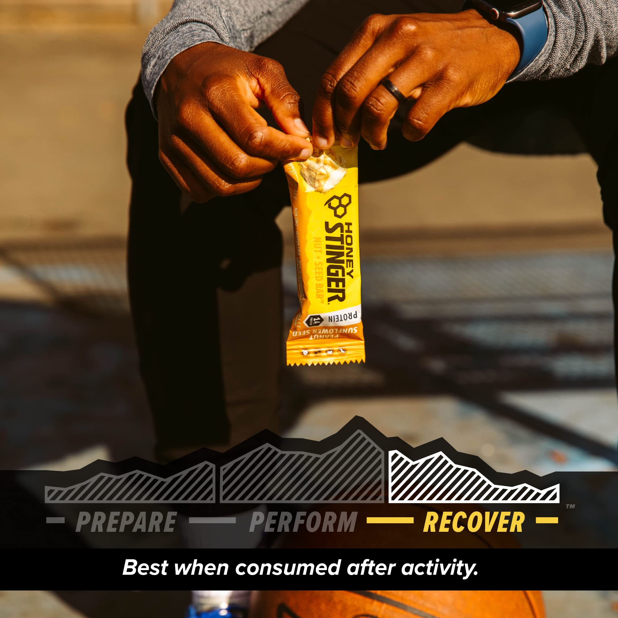 Honey Stinger Nut + Seed Bar, Peanut Sunflower Seed, Protein Packed Food for Exercise, Endurance, Performance and Recovery, Sports Nutrition Snack Bar for Home & Gym, Post Workout, Box of 12