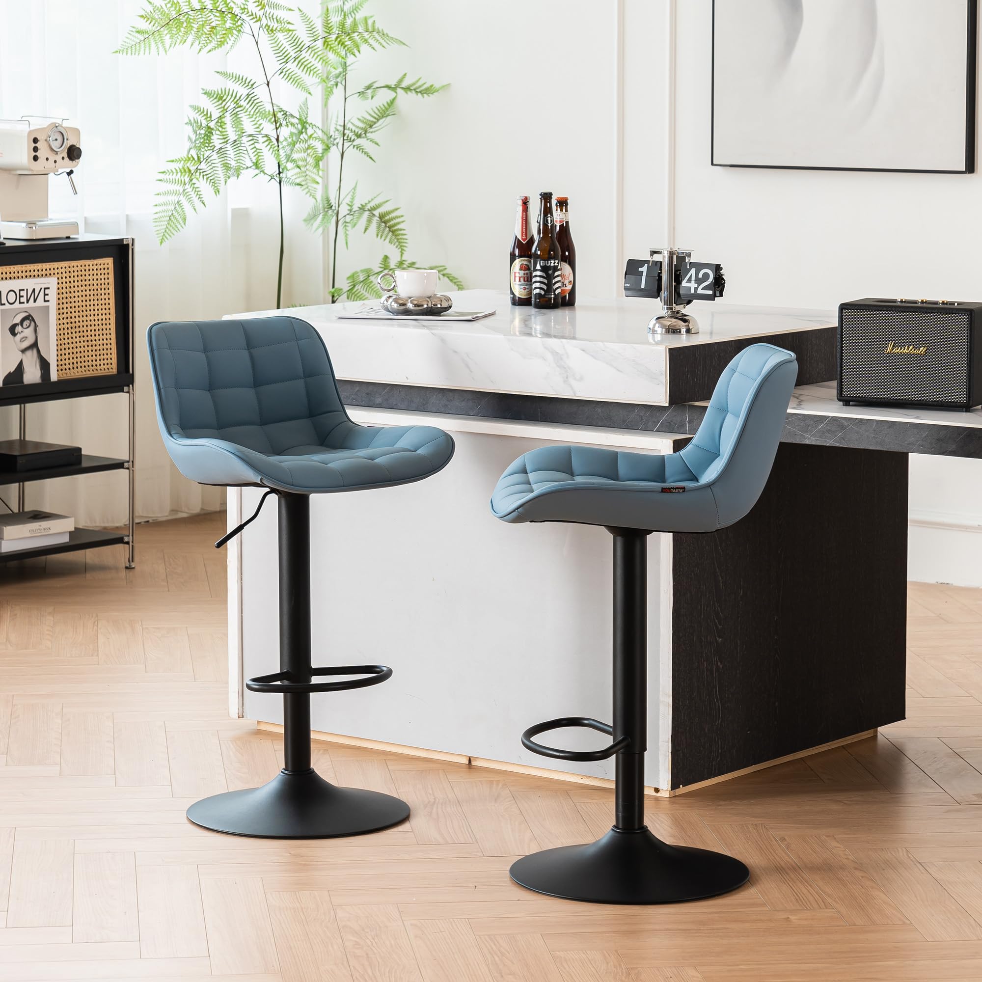 YOUTASTE Blue Bar Stools Set of 2 Counter Height