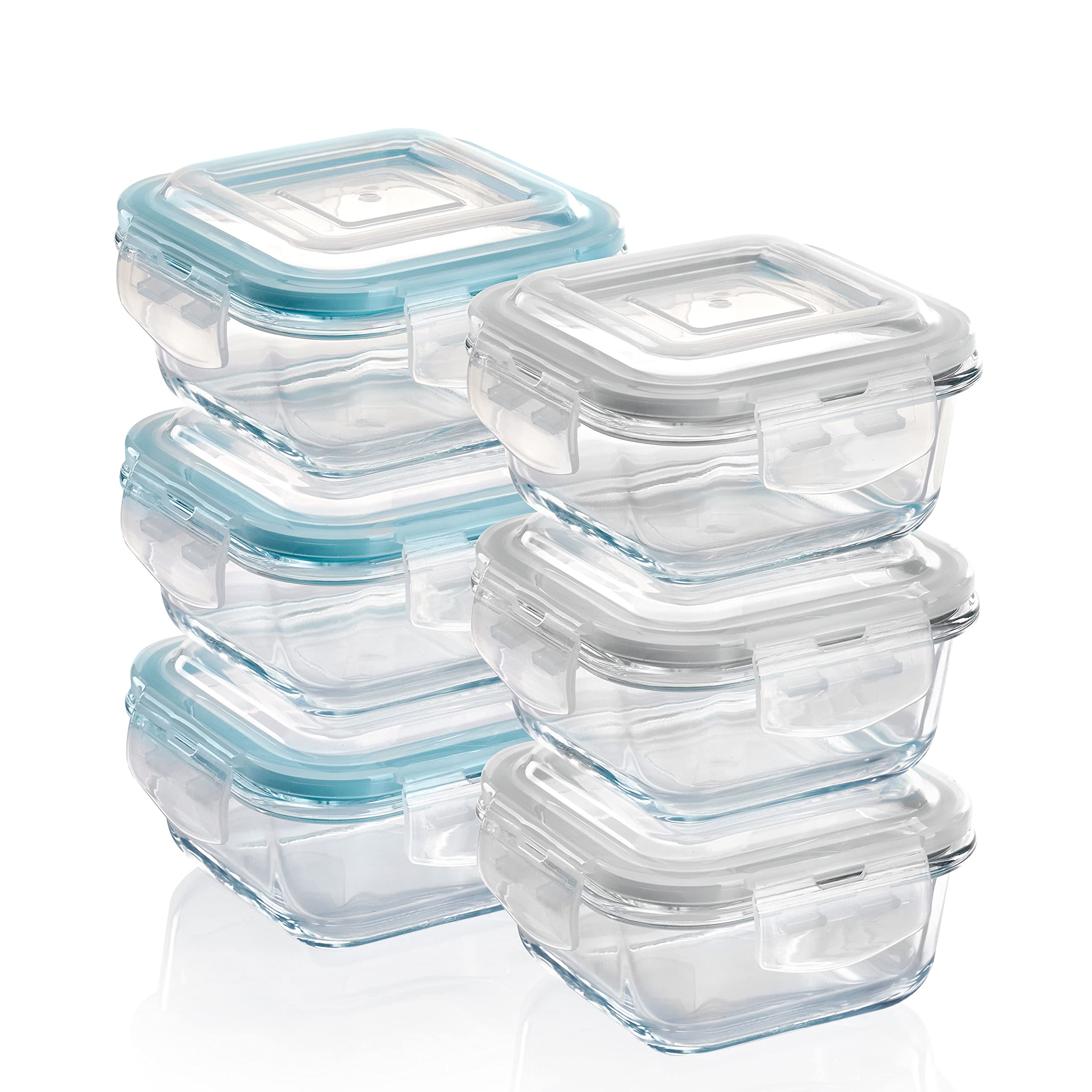 Grizzly Glass Food Storage Container Set - Ovenproof Dish with Lids - 6 x 320 ml (11 oz) Square - Air and Liquid Tight